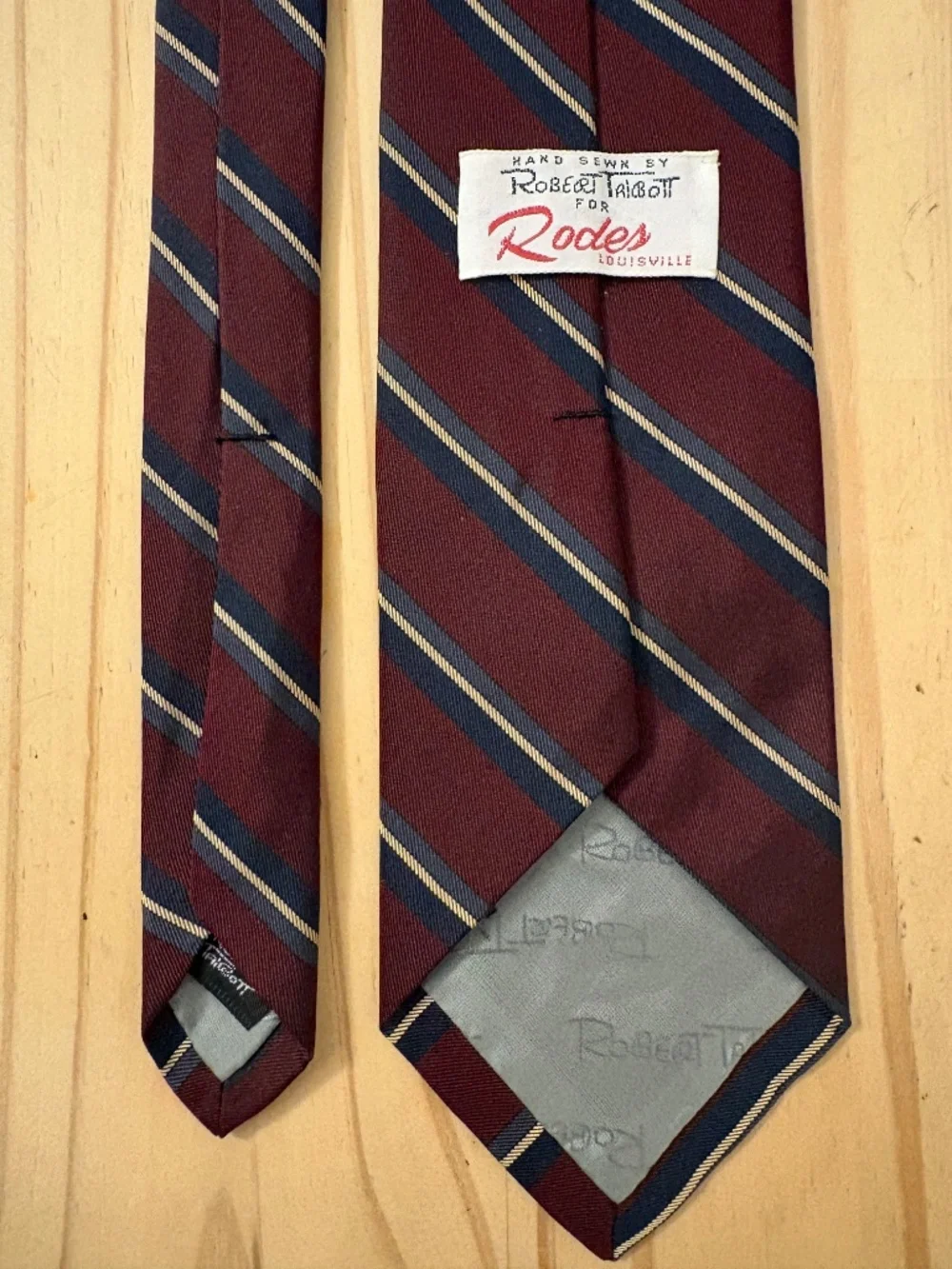 Vintage Robert Talbott Silk Repp Striped Tie for Rodes Louisville Hand Sewn USA